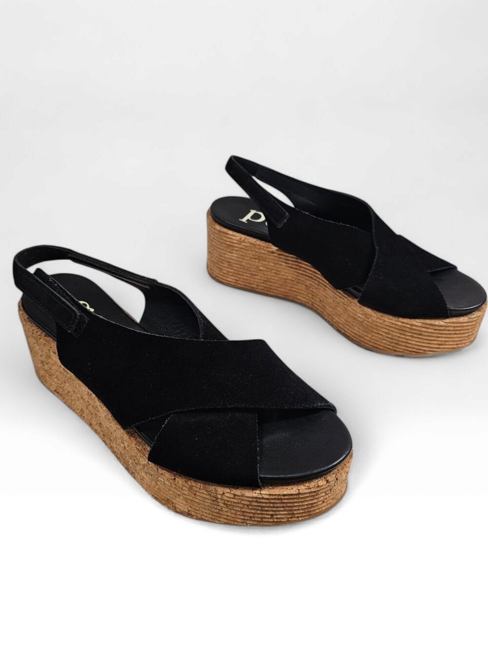 PEDRO GARCIA Nadira Blk Suede Platform Criss Cross Slingback Sandals 36.5/6.5M